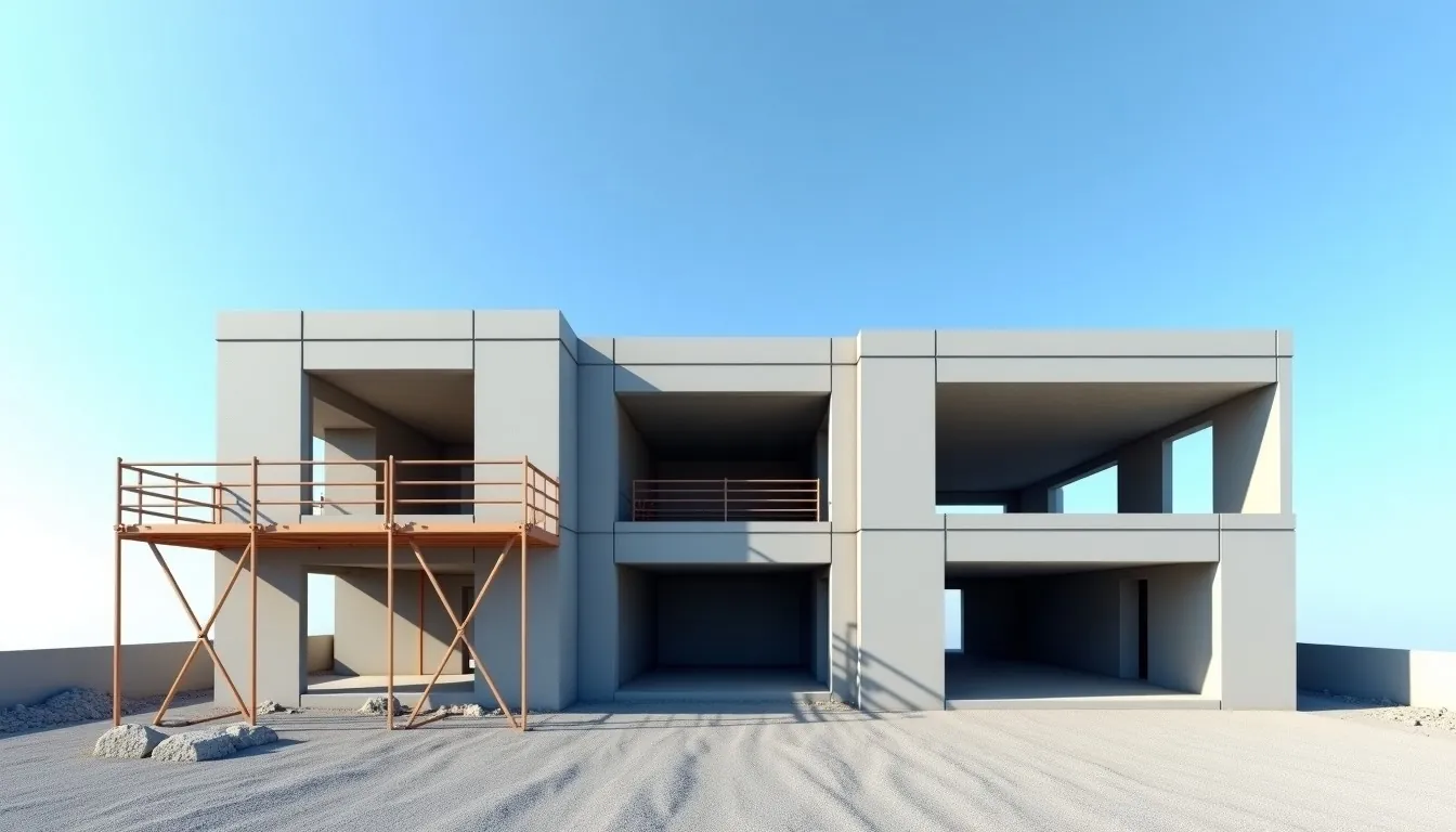 Structure en béton d'une maison individuelle en construction